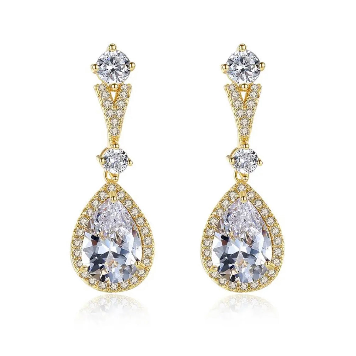 Gold CZ Drop Earrings