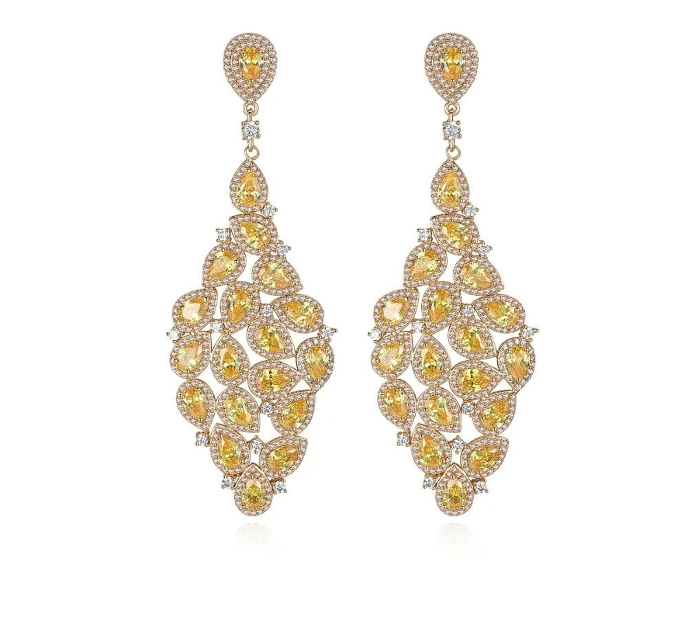 Gold and yellow cz chandelier earrings