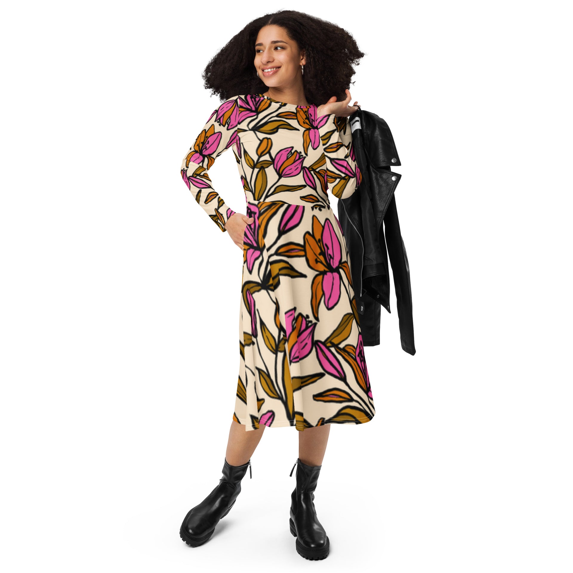 All-over print long sleeve midi dress Beaux Exclusive All-over print long sleeve midi dress Beaux Exclusive