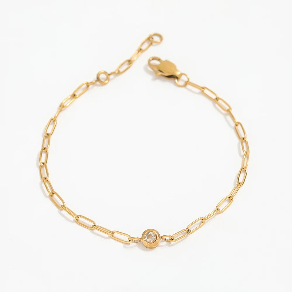 Gold plated zirconia Paperclip bracelet