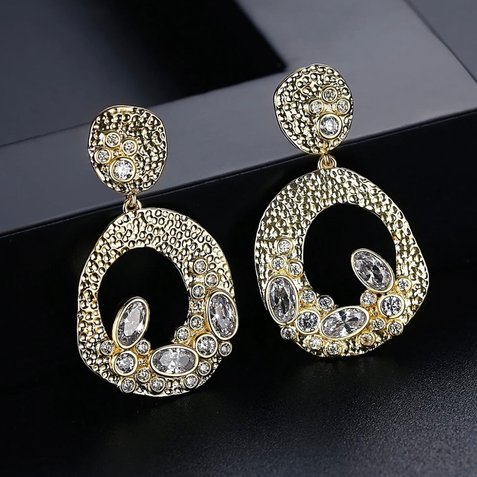 Gold Studded Encrusted Drop Earrings