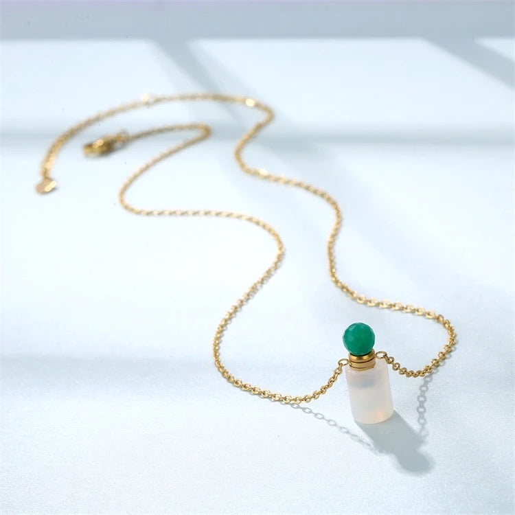 Elegant Emerald Topped Small Bottle Pendent Necklace