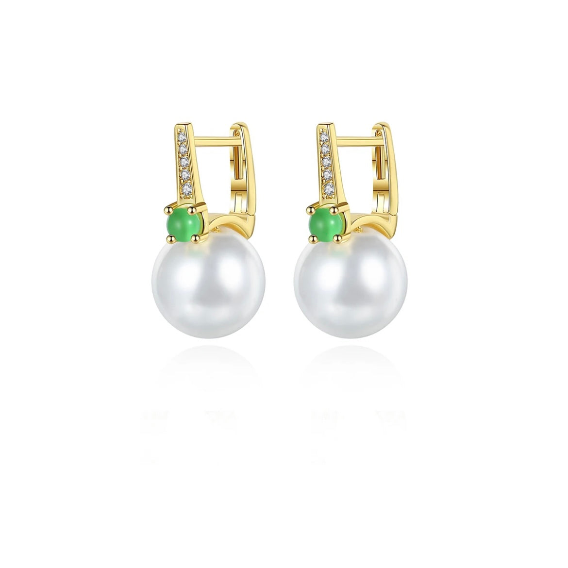 Gold Zircon Pearl Emerald Drop Earrings