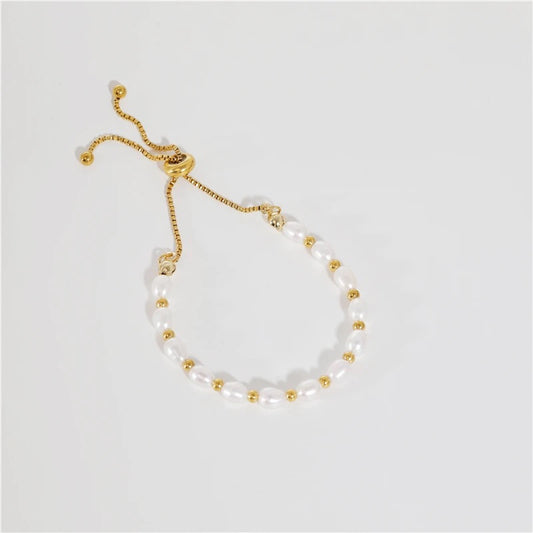 Fresh Water Pearls Gold Adjustable Bracelet